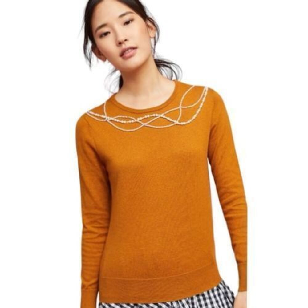 Anthropologie Violet & Claire Pearl‎ Embellished Rust Long Sleeve Sweater L